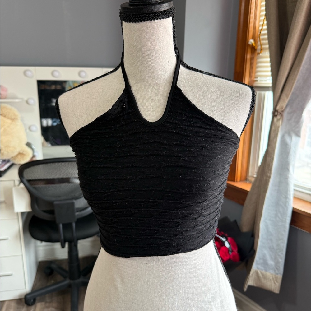 Black Halter Neck Women Top